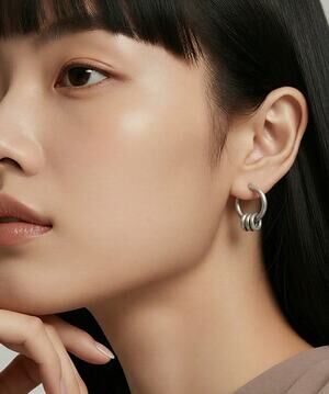 Jane Diaz Sterling Silver Ring Stud with Moving Rings Earrings